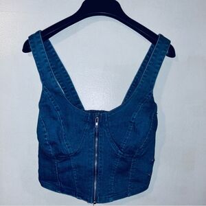 Preloved Jean Crop top with front zipper size Small